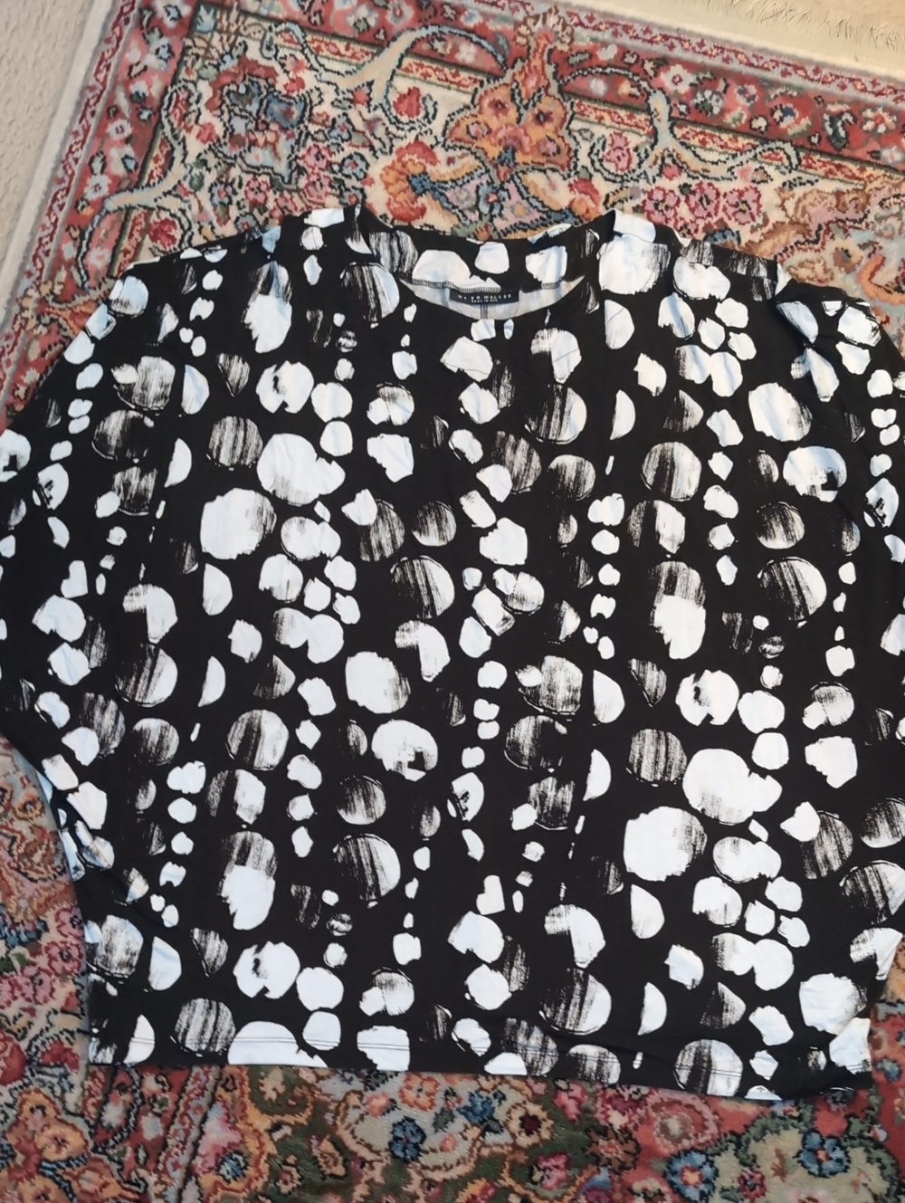 bryn Walker Black Tee with White Abstract Dot Print
